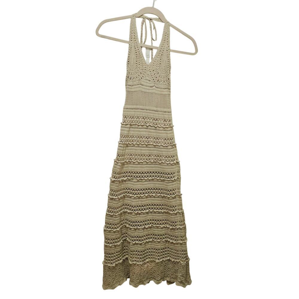 MODA International Sm Y2K Oatmeal Crochet Allover Maxi Dress. Rare find. Hippie